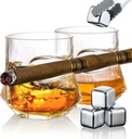 YouYah Cigar Whiskey Glasses with Cigar Holder-Set of 2,Cigar Accessories,Crystal Glass with 4 Ice Cubes,Tong & Indented Cigar Rest,Rocks Glass,for Brandy,Cocktail,Vodka,Gifts for Men