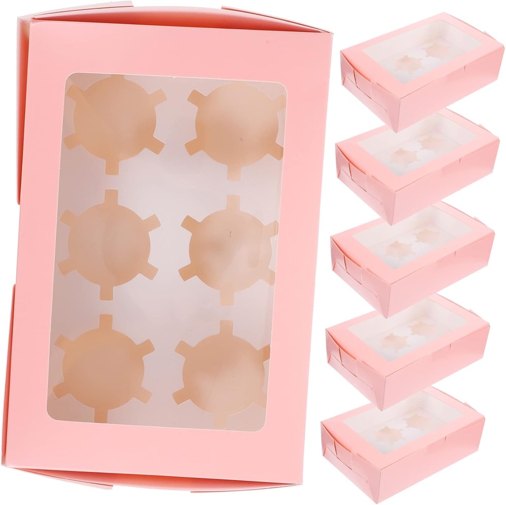 6Pcs Cupcake Boxes Paper Bakery Containers for Treats for Muffins and Donuts Simple Design for Sharing and Gifting Portable Pack for Parties