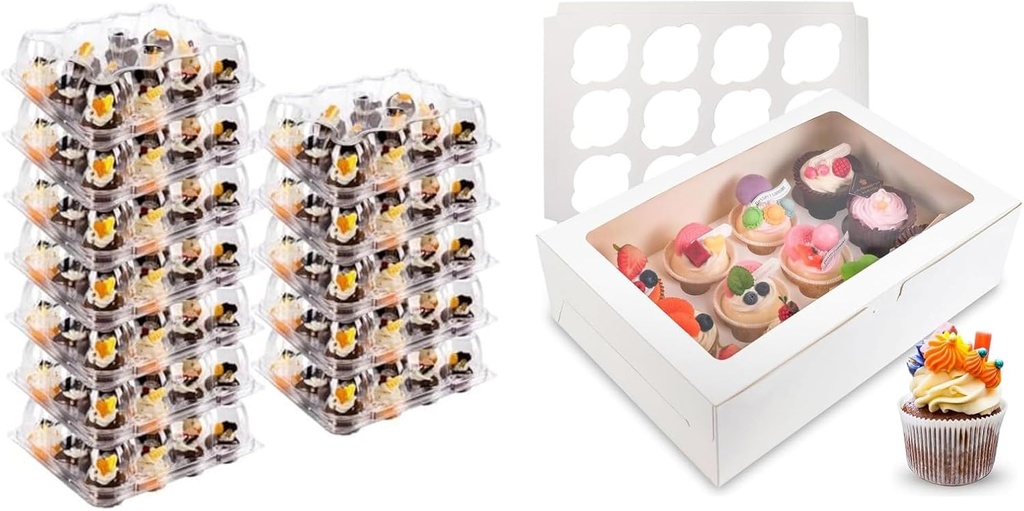 Bundle of 20 Pack Cupcake Containers and 6 Pack Cupcake Boxes for 240 Cupcakes