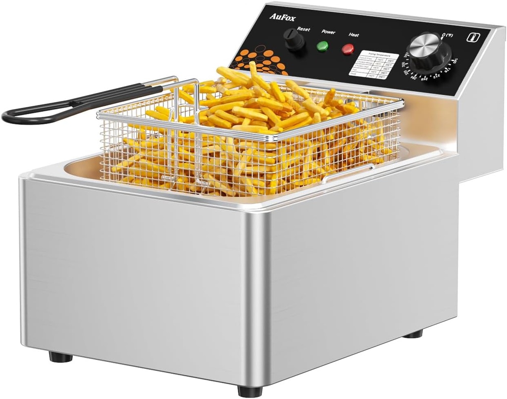 Commercial Deep Fryer 10.56Qt Countertop Fryers 1.0mm Thickened Stainless Steel 1700W Electric Immersion Deep Fryer with Basket Adjustable Temperature for Home Kitchen Restaurant