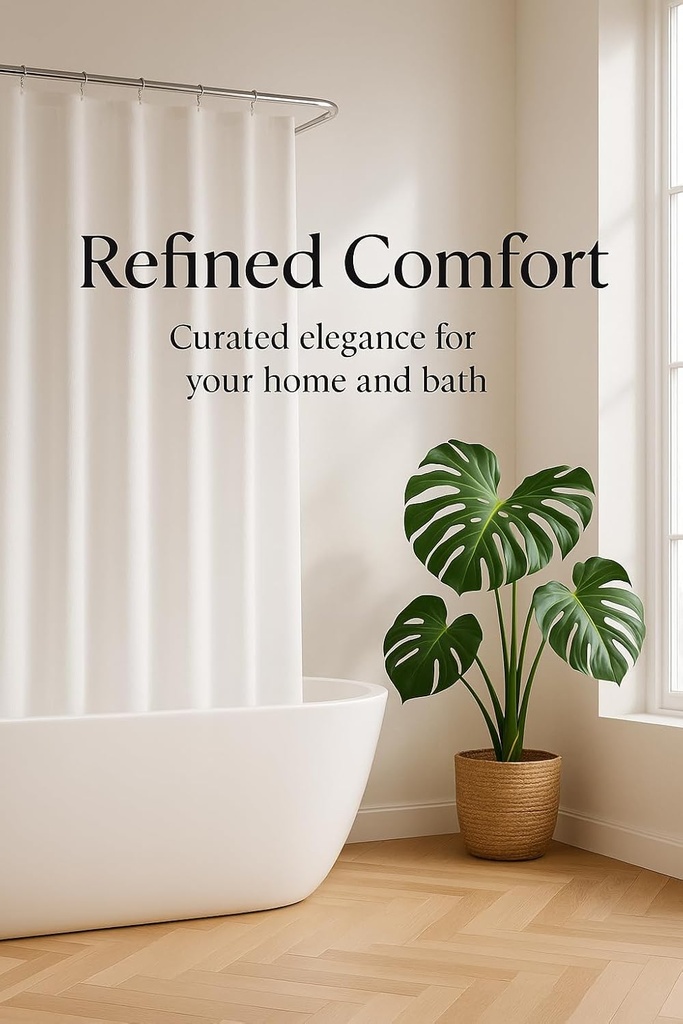 Refined Comfort- Luxury PEVA, Shower Curtain Liner, Standard Size 72 x 72 Inch 5G Weight Shower Curtain, Durable, Waterproof, Washable, 3 Magnets and 12 Rust Proof Grommets, Shower Liner for Bathroom