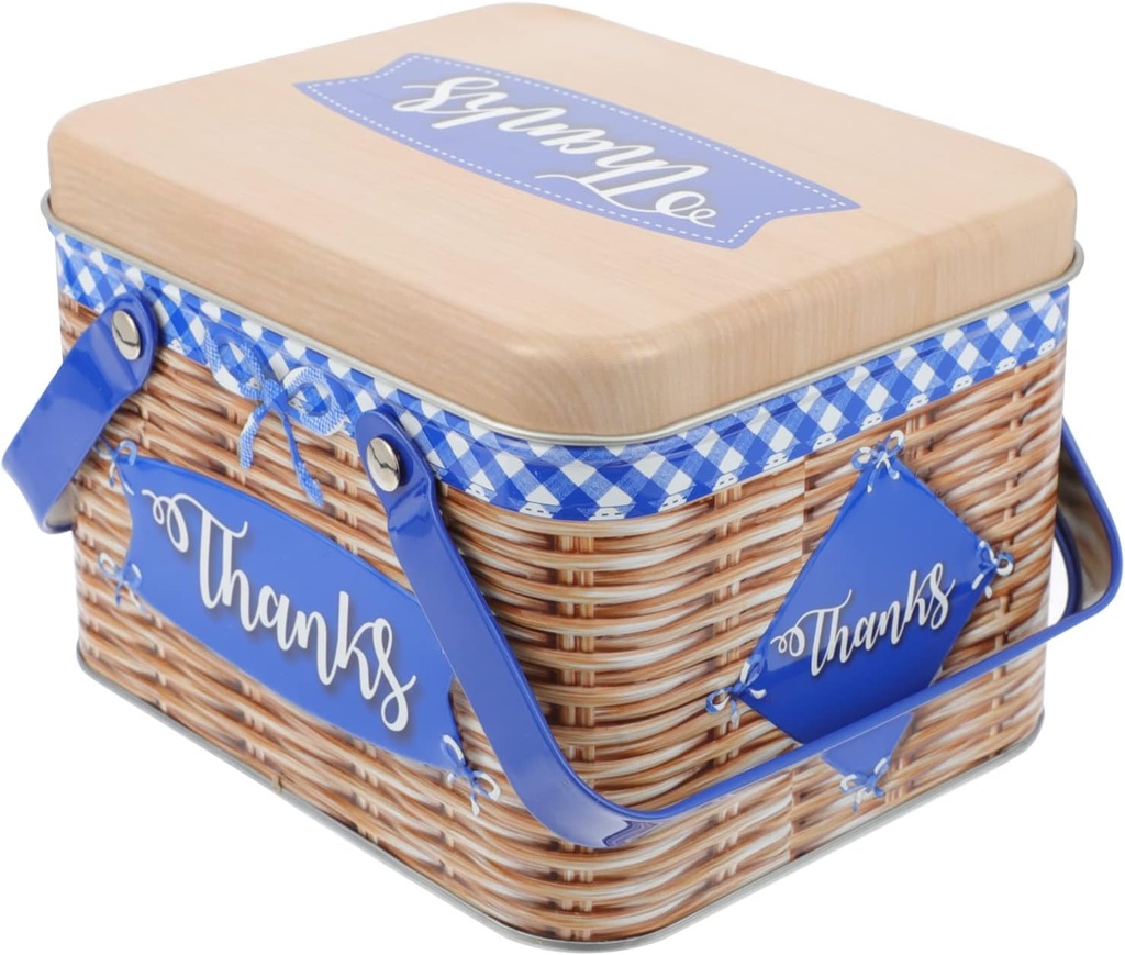 Large Blue Tinplate Cookie Jar Handle Creative Snack Box for Baking and Gifting Unique Delicate Candy Container for Parties and Special Occasions