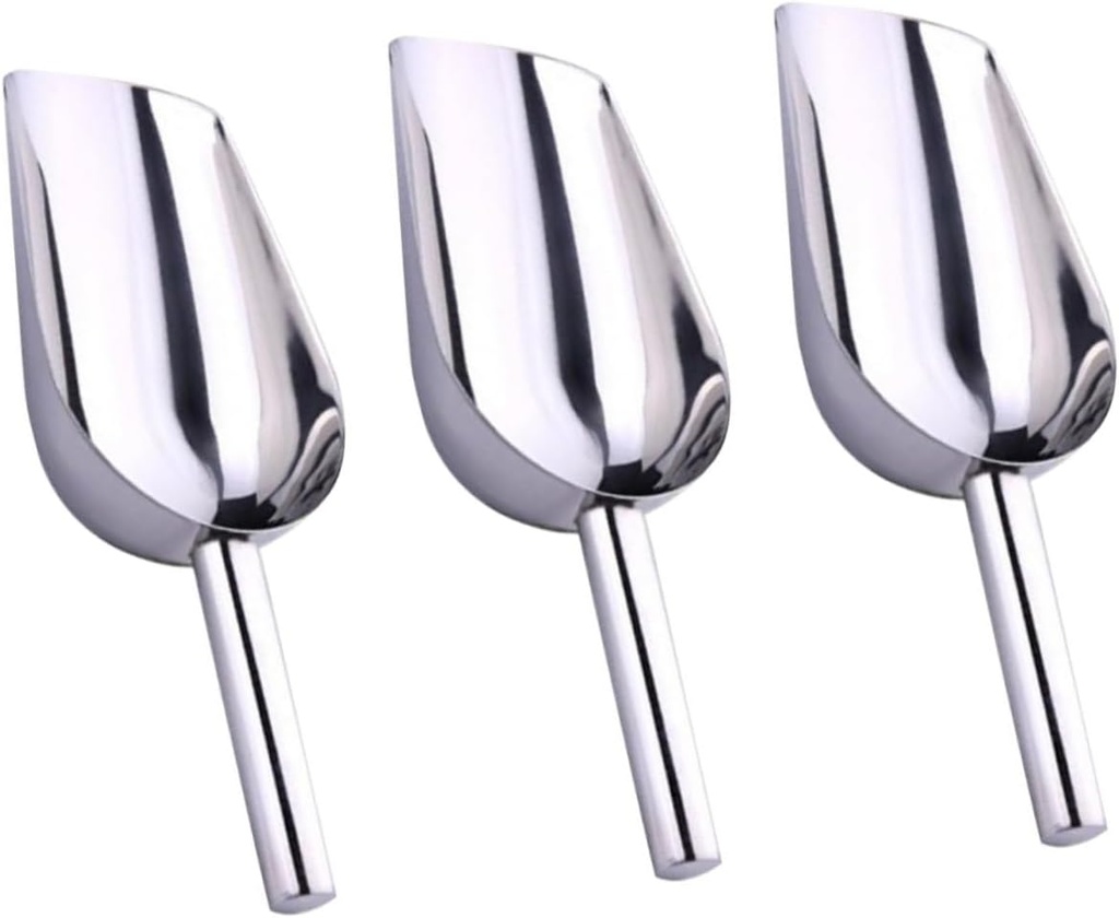 3pcs Stainless Steel Ice Scoops Ergonomic Handle for Easy Use for Ice Dog Food Flour More for Kitchen Bar Restaurant Applications