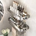 VOLPONE Stainless Steel Wall Mounted Bathroom Shelves - 2-Tier Floating Shelf with Removable Hooks (Brushed Nickel)