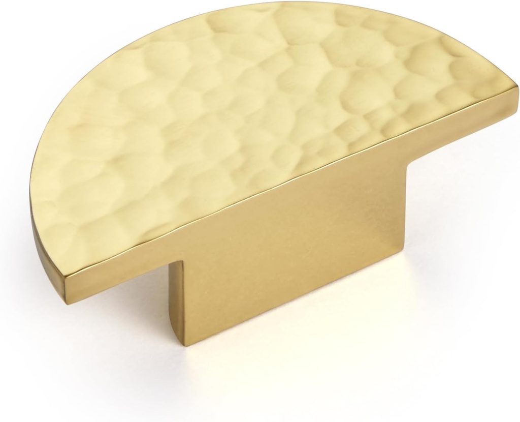 5-Pack Solid Brass Cabinet Knobs, Semicircle Gold Drawer Knobs, Hammered Dresser Drawer Pulls Handles, Modern Furniture Hardware for Kitchen, Length 1-7/8 Inch