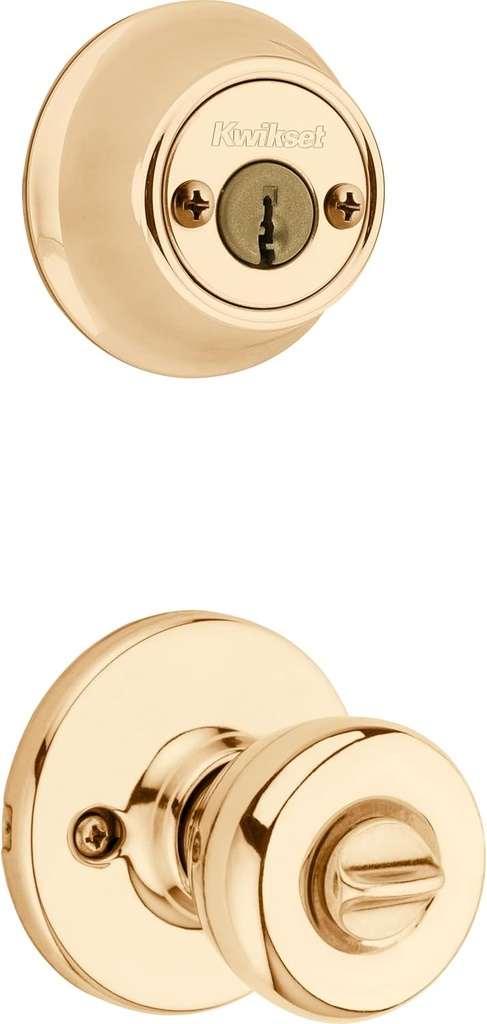 Kwikset 695 Tylo Entry Knob and Double Cylinder Deadbolt Combo Pack in Polished Brass