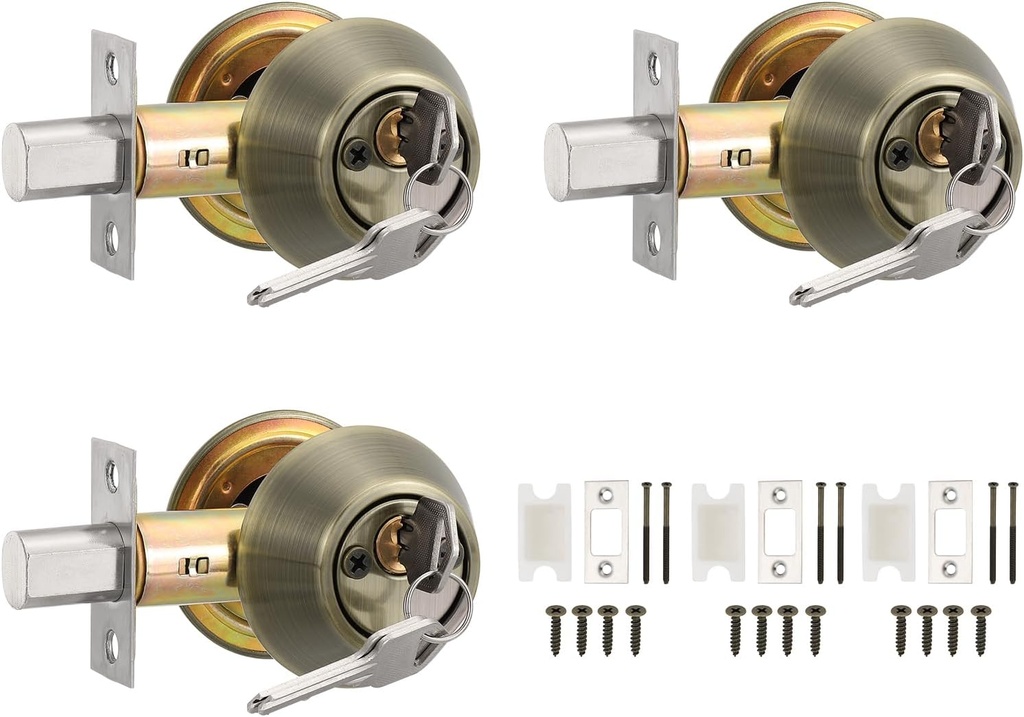 PATIKIL Keyed Alike Double Cylinder Deadbolts, 3 Pack Keyed Entry Door Knob Anti-Theft Exterior Door Hardware for Front Door and Entrance Door, Cyan-Copper