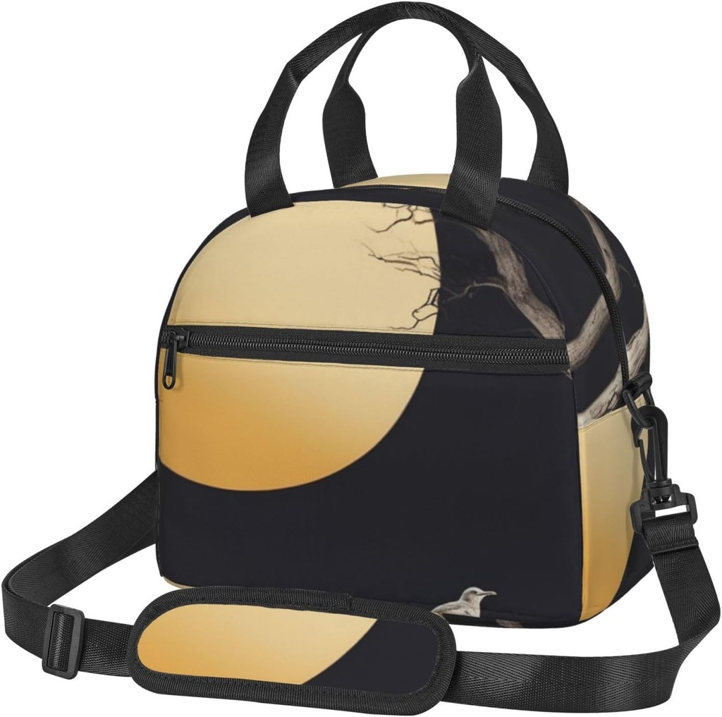 Moon with Gull print Lunch Bag Reusable Insulated Lunch Boxes Cooler Tote Bags For Work Office Picnic Travel