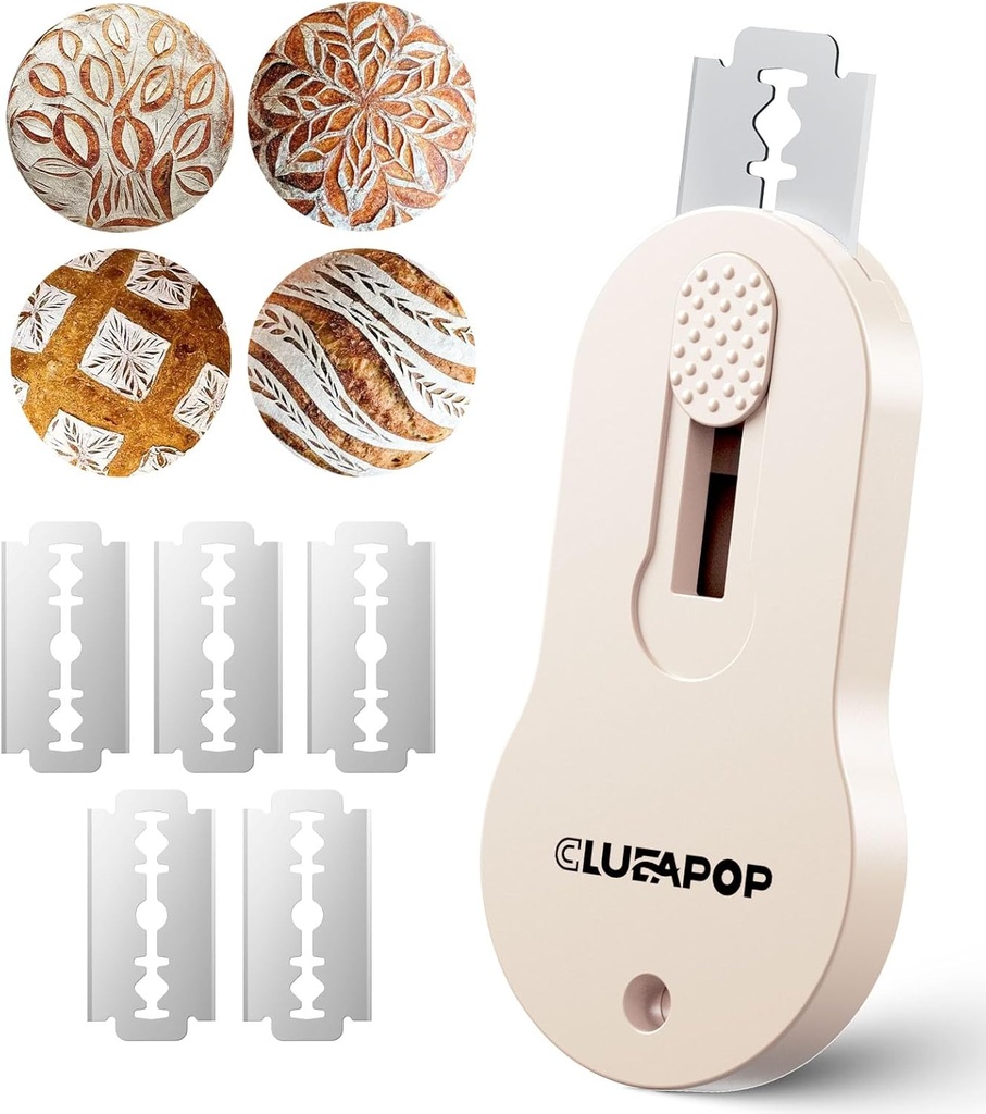 Bread Lame Dough Scoring Tool with Extractable & Magnetic - Sourdough Scoring Tool - Sourdough Bread Baking - Bread Scoring Tool - Scoring Patterns Booklet Includes 5 Bread Razor Blades (Cream)