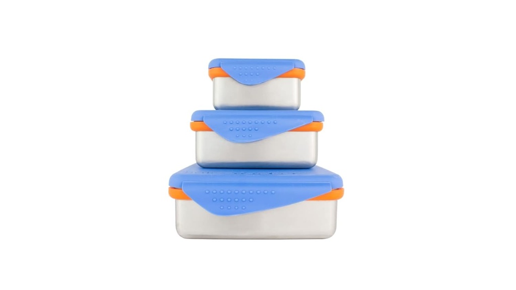 Kid Basix by New Wave Safe Snacker 3 Size Bundle Reusable Stainless Steel Lunchboxes Includes 23oz, 13oz and 7oz Reusable, Blue