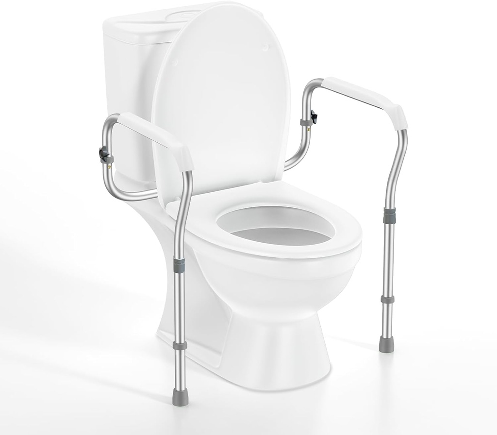 Toilet Safety Rail for Seniors with 2 Reinforced Nuts, Height & Width Adjustable Toilet Safety Frame, Bathroom Assist Rail with Armrests, Bathroom Safety, 250 lb. Weight Capacity(White)