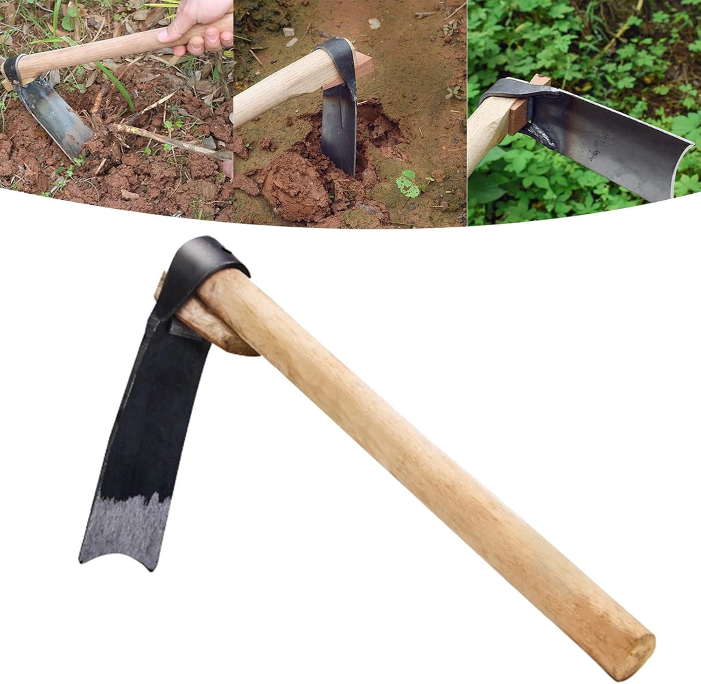 Hoe Garden Tool for Yard Heavy Duty Weed Removal Tool for loosening Soil, Weeding and Digging,15in Forged Hoe Stainless Steel Blade Head Wooden