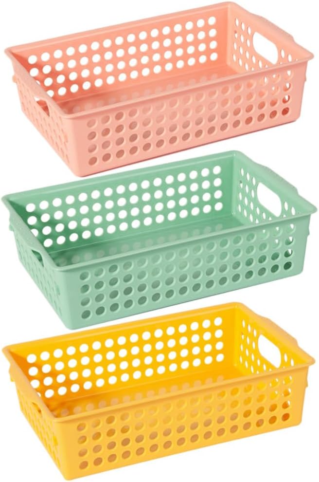 Zerodeko 3pcs Plastic Storage Basket Tray with Handle Pantry Organizer Basket Bins Onion Garlic Fruit Basket Desktop Bins Organizer for Home Kitchen Bathrooms