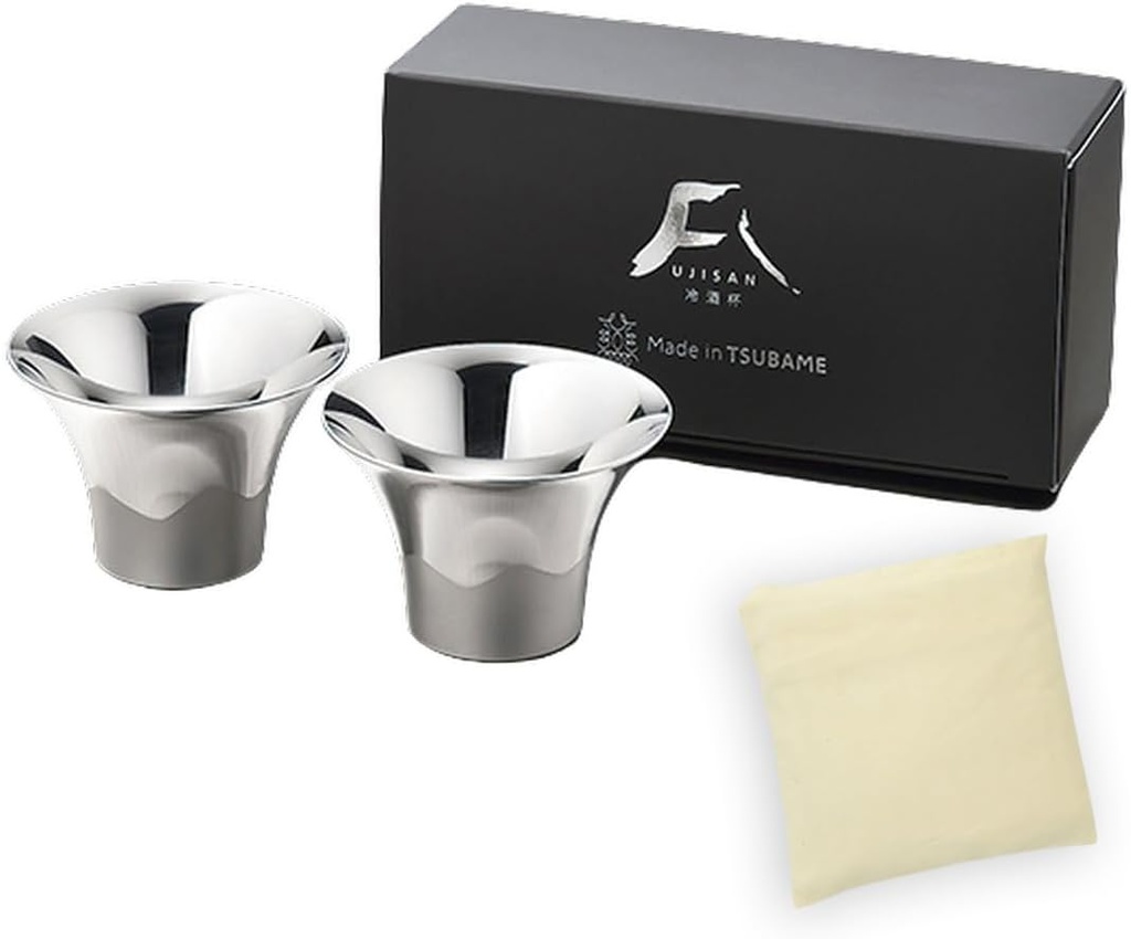 J-kitchens EcoBag No.929624 Sake Cup Set, Mt. Fuji 2P, Stainless Steel, 2.5 fl oz (75 ml), Made in Japan