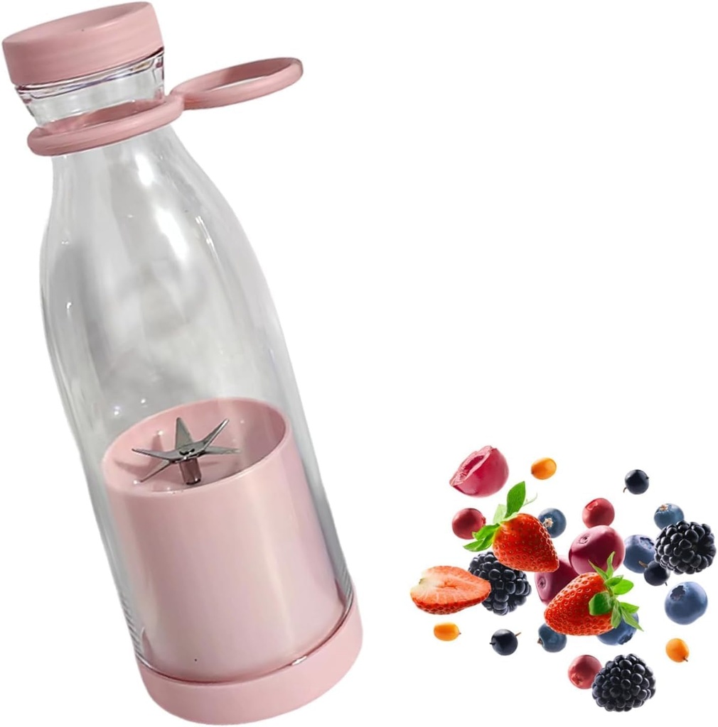 Appreciarel Blender, For Shakes and Smoothies with 15 OZ Bpa Free Travel Cup and Lid, 420ml Smoothie Blenders, Portable Cordless Juicer Fruit Juicers for Smoothies Bottle (Pink)