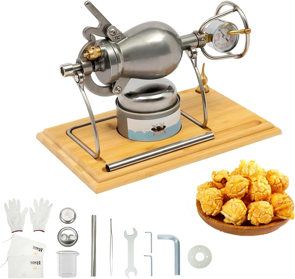 Old-Fashioned Popcorn Machine, Manual Popcorn Machine, high-Pressure Popcorn Machine, 304 Stainless Steel Grains Enlargement Machine Old mini Popcorn Kettle 350ml