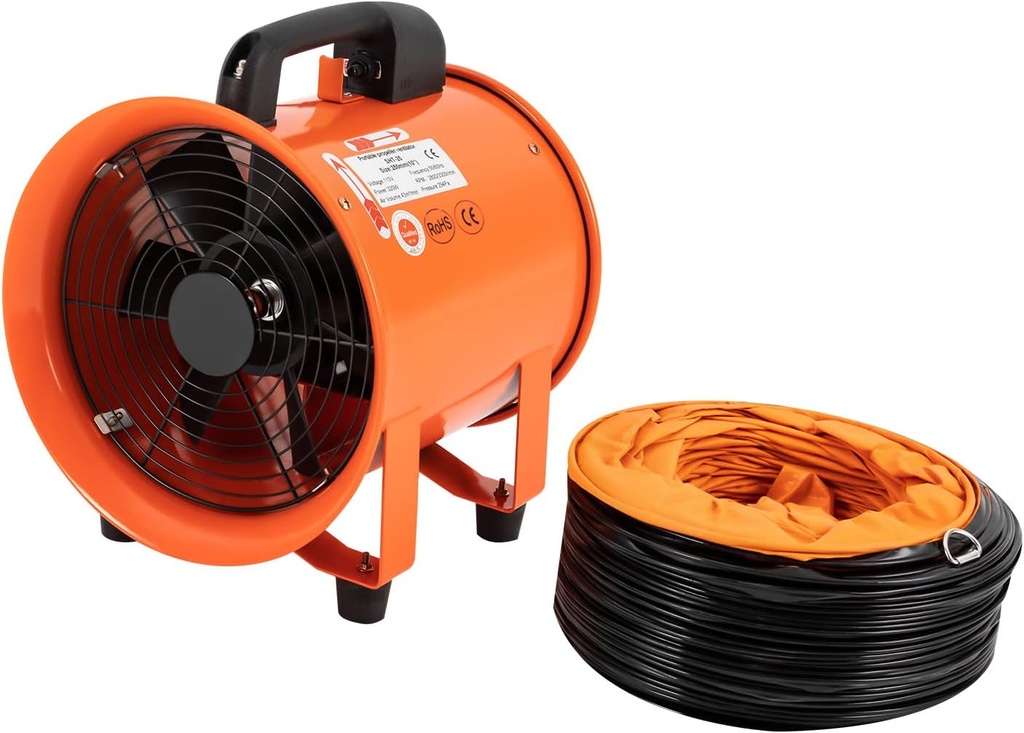 10 Inch Portable Utility Blower Fan, 320W 1518 CFM Heavy Duty Cylinder Axial Exhaust Fan with 16ft Duct Hose, Industrial Ventilator for Ventilating Workshops, Confined Space