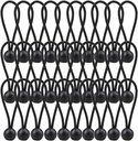 AOPRIE 30 Pack Bungee Balls, Black Ball Bungee Heavy Duty Heavyweight 4 inches Tarp Bungee Cords, Weather Resistant Tie Down Strap 4mm Thickness - for Camping, Tents, Cargo, Holding Wire and Hoses
