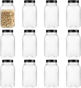 32 Ounce Clear Plastic Mason Jars With Screw On Lid, Reusable Empty Jars for Food Storage, Round BPA Free Containers for Sealing, Dry Food, Snacks, Candies, Breakage-proof, (Black - 12 Pack)
