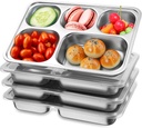 4 Pack Stainless Steel Snack Containers, 5 Compartments Bento Snack Boxes with Lids Reusable Divided Food Storage Containers for Adults Home Travel