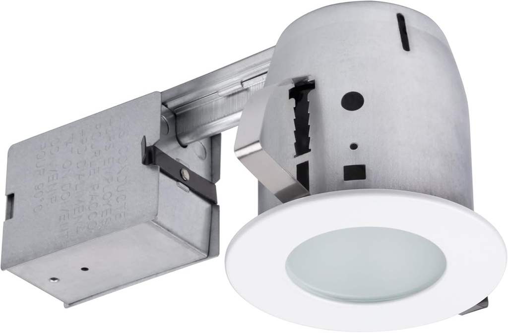 Globe Electric 90663, 4" Flush Round Trim Recessed Lighting Kit Tempered Frosted Glass, White, 3.88" Hole Size, Bulb Not Included