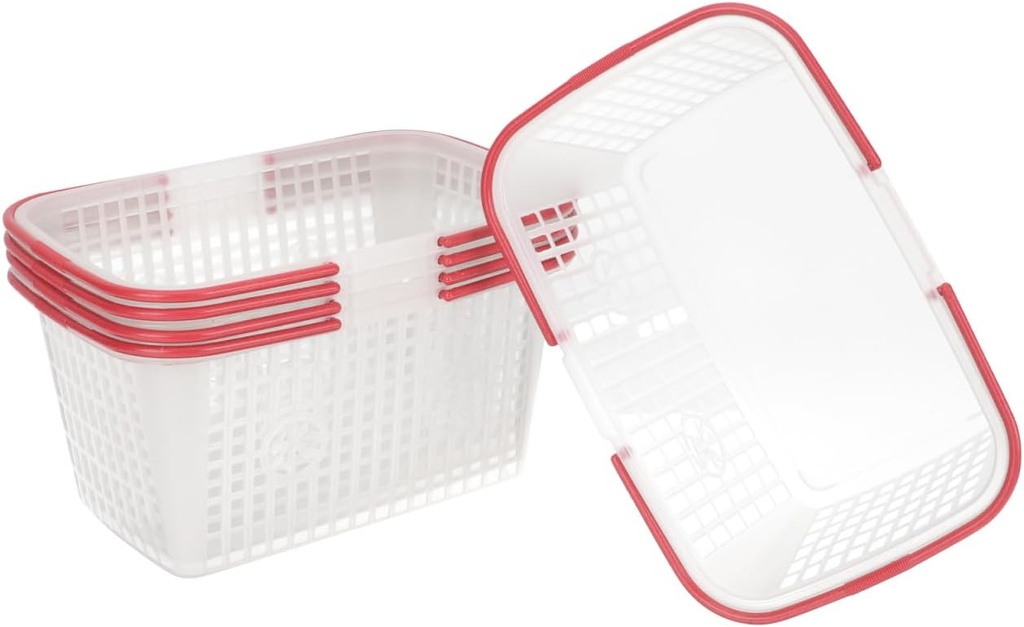 Happyyami Flower Girl Baskets 5pcs Fruit Baskets Handheld Strawberry Basket Plastic Handle Basket Container Vegetable Baskets Mini Shopping Basket Adult Fruit Picking Basket Red Basket