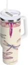 30 oz Tumbler With Handle and Straw Lid, Stainless Steel Vacuum Insulated Tumbler for Water, Iced Tea or Coffee, Easy to Clean (Colorful Dragonfly)