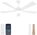 Ceiling Fans with Lights and Remote/App Control: 52 Inch White Ceiling Fan with Light, Quiet Reversible DC Motor, Dimmable Tri-Color LED, Modern Ceiling Fan for Bedroom/Patio, Indoor/Outdoor