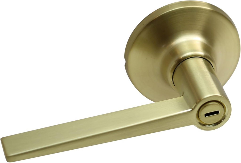 Satin Brass Gold Door Lockset Knob Handle Leverset Lever Set Modern Locks, Lockouts, Latches, Handles Clamps, Lockset, Premium Interior, Lever Set, Resistance, Cylindrical, Door Lockset Brushed Brass
