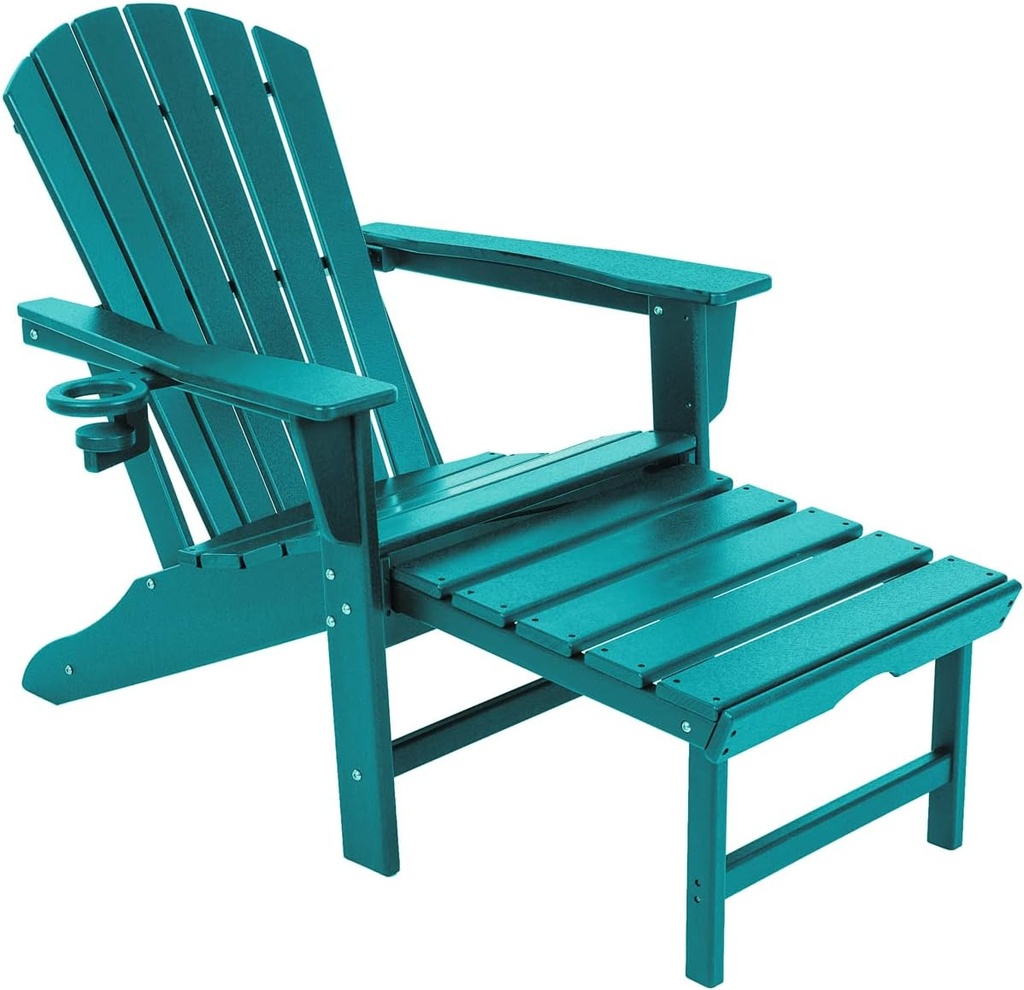 Adirondack Chair with Ottoman Outdoor Patio Chair HDPE Fire Pit Chairs Weather Resistant Plastic Lounge Chairs for Beach Backyard Garden Porch Campfire with Cup Holders
