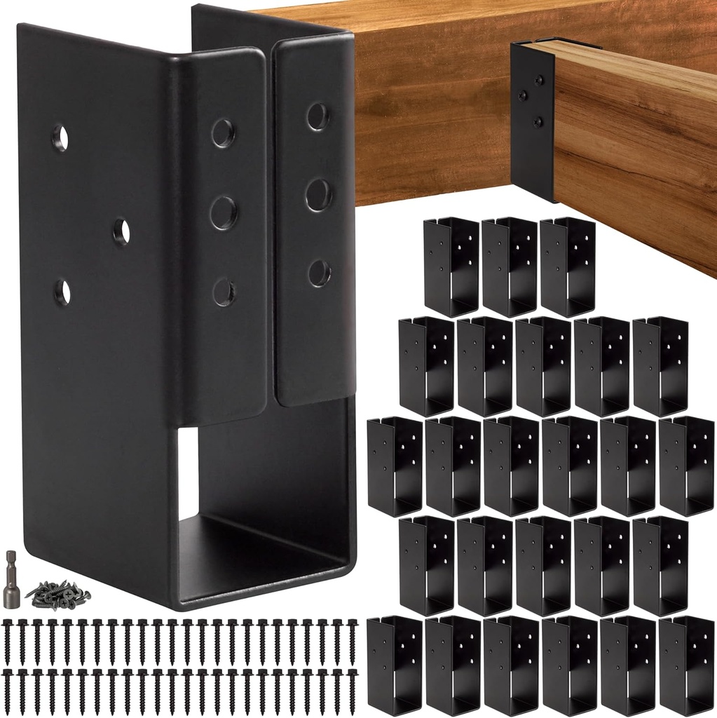 Concealed Joist Hanger Brackets – 24 Pack, Heavy Duty Hidden Flange Connectors, Black Powder-Coated Steel for Joist, Beam, Pergola, Deck, Timber Frame Construction (24 PCS)