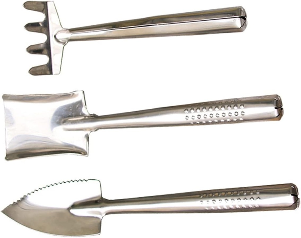 Wakauto Rust Stainless Steel Mini Gardening Set with Spade and Rake Handheld Tools Comfortable Ergonomic Handles for Portable Outdoor Planting and Weeding Heavy Duty Garden Kit for Men and