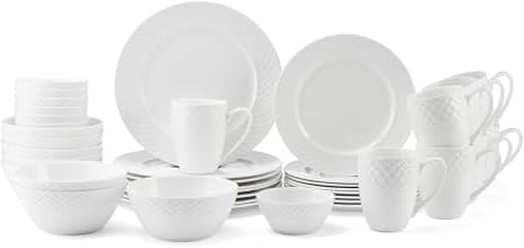 Mikasa Trellis Bone China Lightweight Chip Resistant 40 Piece Dinnerware Set, Service for 8