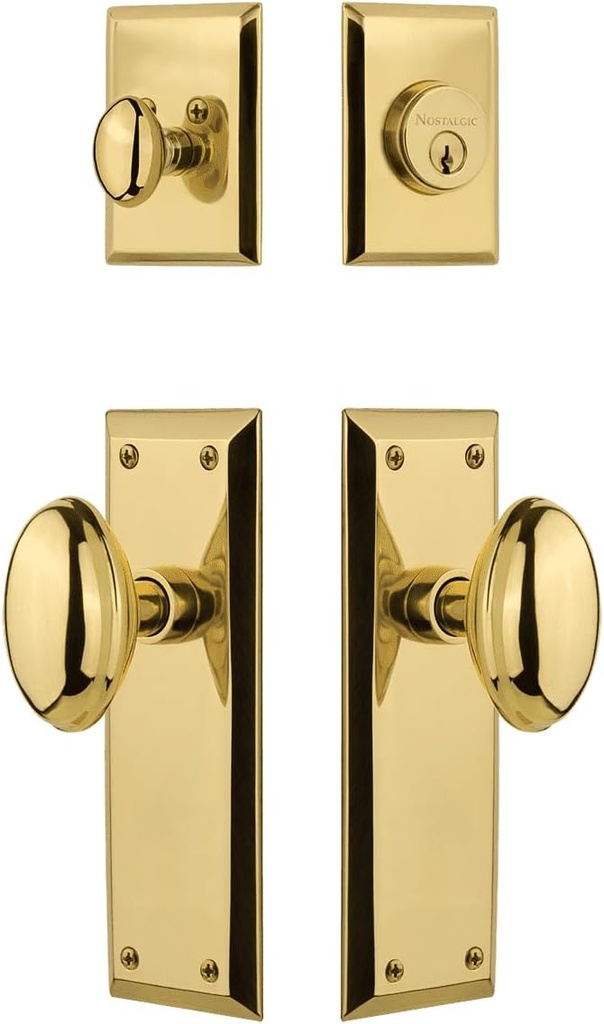 Nostalgic Warehouse New York Entry Set with Homestead Knob in Unlacquered Brass-2 3/8" Backset-Universal Handing