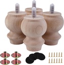 3 Inch Wooden Unfinished Bun Feet for Dresser Legs Couch Sofa Cabinet Ottoman DIY Replacement Wood Furniture Legs Set of 4 M8 Bolt Screw in (3”)