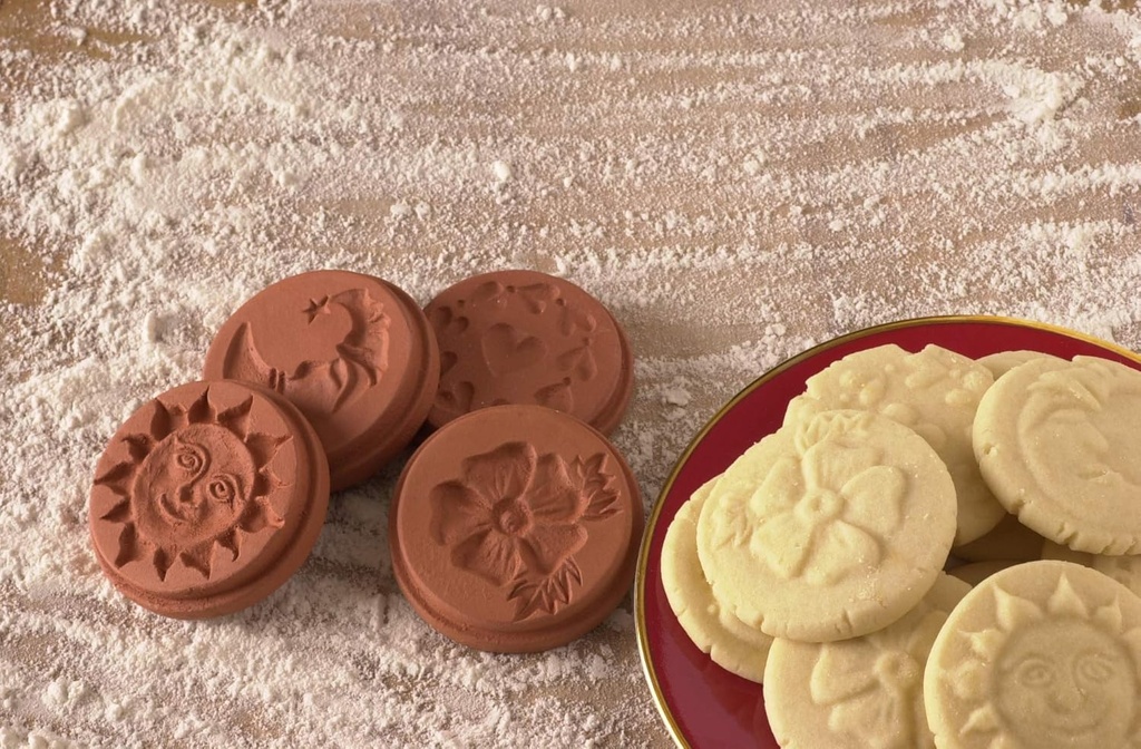 Terra Cotta Cookie Stamps for Baking, Oven & Dishwasher Safe - Cookie Cutter, Molder, Stamper Press, Ideal for Cookies, Polvoron, Pastry, Shortbreads, Butter Maker - Love Designs 3 Pieces