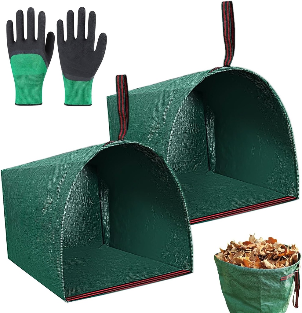 Reusable Lawn & Garden Bags, 53 Gallon Leaf Collector, 2-Pack Collapsible Lawn & Leaf Bag, Large Dustpan-Type Lawn Bag for Collecting Leaves, Yard Waste Bags for Camping & Yard Waste Loading