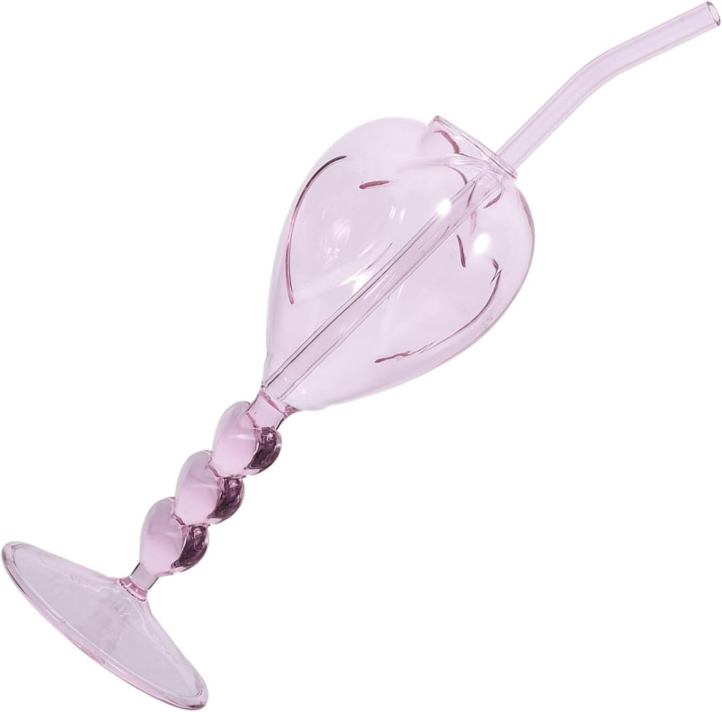 PRETYZOOM 1set Heart Shaped Cocktail Glass Goblet with Straw Elegant Wine Cup for Weddings Parties and Home Use for Celebrations and Gatherings Design