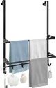 Over The Door Towel Rack, 2-Tier Bathroom Towel Rack with 6 Hooks for Door Hanging, Behind Door Towel Bar Towel Storage Holder for Small Bathroom, 16.1" L x 5.1" Wx 24.2" H