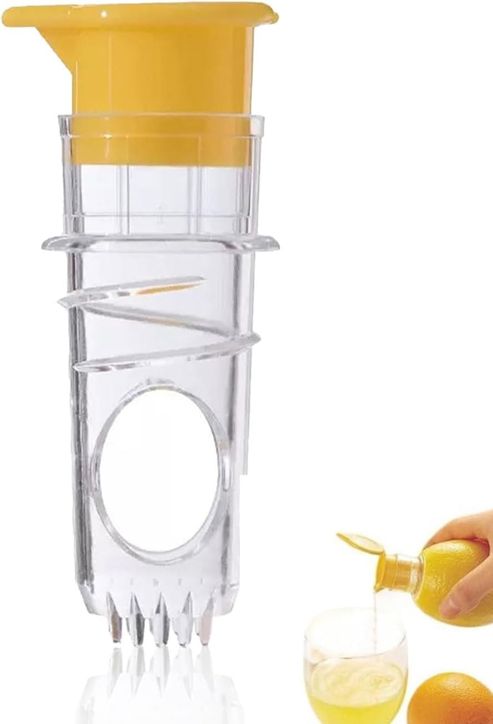 Lemon Squeezer - Manual Citrus Juicer with Screw-Top Lid & Built-In Filter, Dual-Use Lime/Lemon Press for Cocktails, Portable Hand Juicer (Yellow)