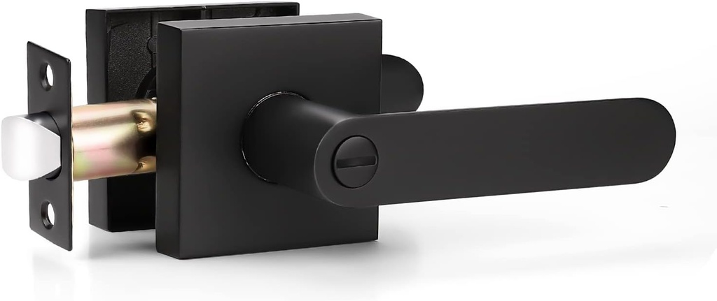 KNOBWELL 1 Pack Privacy Door Handles Interior, Matte Black Door Levers with Lock, Modern Heavy Duty Square Door Locks for Bedroom and Bathroom, Keyless Door Knob