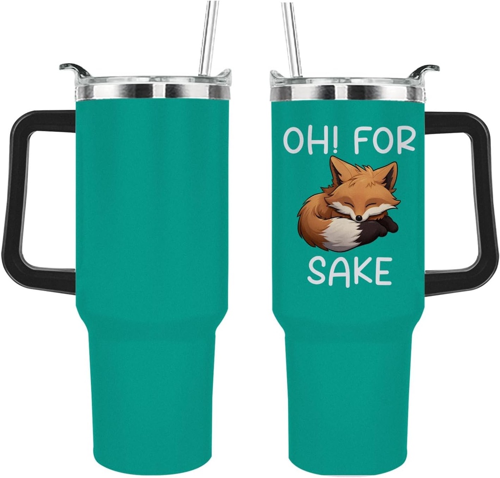 Personalized Tumbler Oh! For Fox Sake Tumbler 40 oz Tumbler with Lid and Straw Insulated Tumbler Stainless Steel, White2