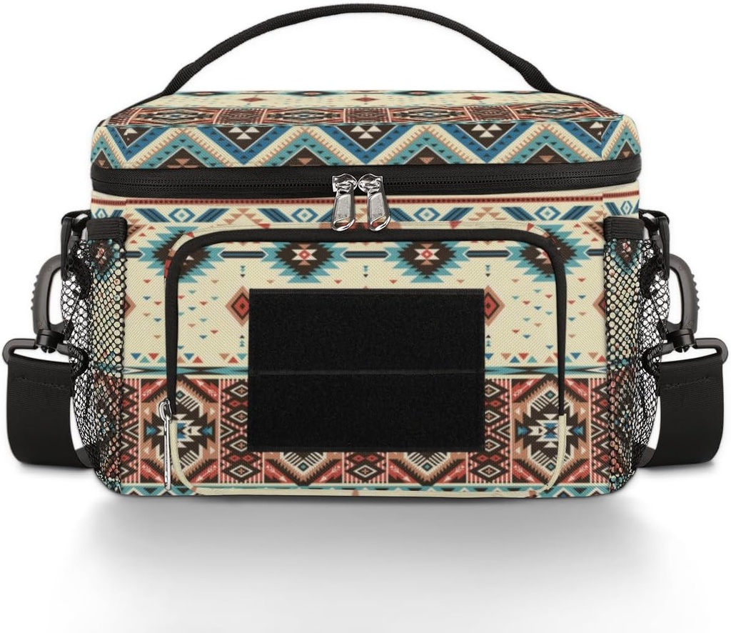 Boho Aztec Insulated Lunch Bag for Men Women Adult, Southwestern Native American Tactical Lunch Box with Adjustable Shoulder Strap, Leakproof Lunch Cooler Tote Bag for Work Office Travel Camping