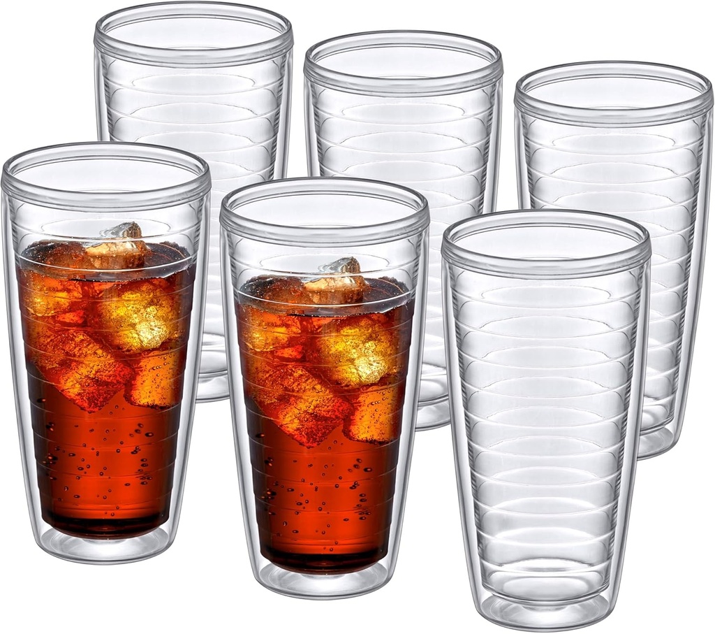 Amazing Abby - Alaska - 24-Ounce Insulated Plastic Tumblers (Set of 6), Double-Wall Plastic Drinking Glasses, All-Clear Reusable Plastic Cups, BPA-Free, Shatter-Proof, Dishwasher-Safe