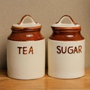 Qimacplus 2PCS Kitchen Canisters Set Food Sugar Tea Candy Storage Jars with lid Ceramic Food Jars Containers, Airtight and Printed