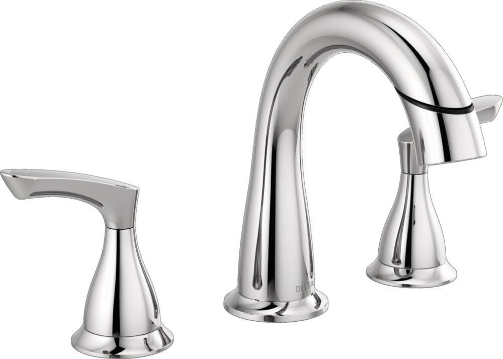 Delta Broadmoor Chrome Bathroom Faucet with Sprayer, 8 Inch 3 Hole Widespread Bathroom Sink Faucet with Pull Out Sprayer, Push-Pop Drain, Chrome 35765LF-PD