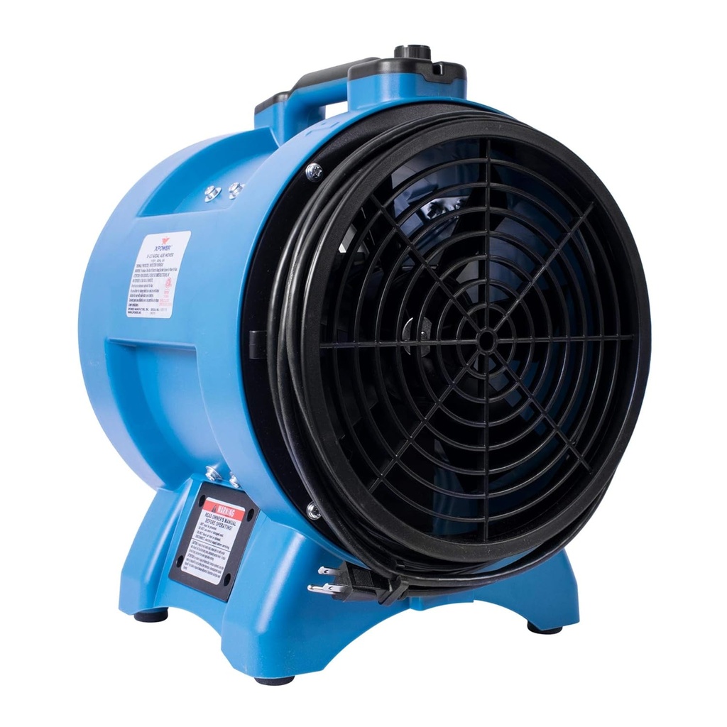 XPOWER X-12 Industrial Blower Confined Space Ventilation Fan — 12” Portable Utility Exhaust Fan for Corn Mill, Manhole, Sewage Systems, 1/2 HP — Blue