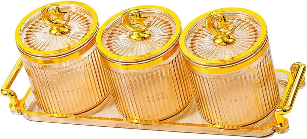 Dried Fruit Tray, Luxury Cookie Jar with Lid, Divided Serving Dishes, Covered Candy Jar for Party, Hotel, Wedding, Office, 3 Grid Yellow