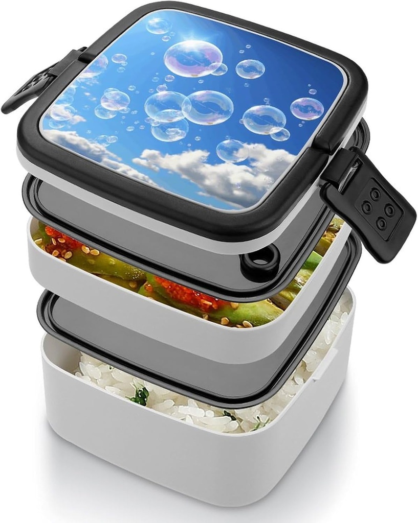 Bento Box Adult Lunch Box Lunchable Food Container with Utensil Bubbles Blue Sky Lunchbox Leak-Proof Lunch Containers Double Layer Bento Box for Dining Out Work Picnics Travel