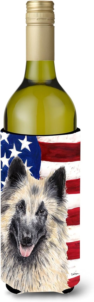 Caroline's Treasures SC9116LITERK USA American Flag with Belgian Tervuren Wine Bottle Hugger Bottle Cooler Sleeve Hugger Machine Washable Collapsible Insulator Beverage Insulated Holder